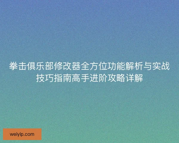 拳击俱乐部修改器全方位功能解析与实战技巧指南高手进阶攻略详解