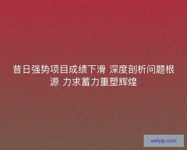 昔日强势项目成绩下滑 深度剖析问题根源 力求蓄力重塑辉煌